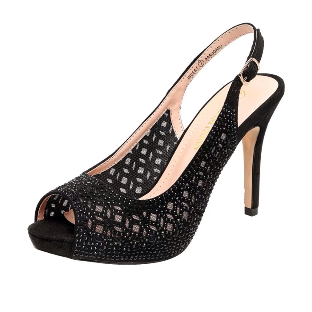 DREAM PAIRS Women High Stilettos Heel Peep Toe Ankle Strap Rhinestone Pump Shoes